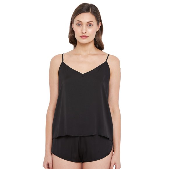 Solid Black 2 Pcs Satin Shorts Sleepwear for Women - Picture 4 of 6